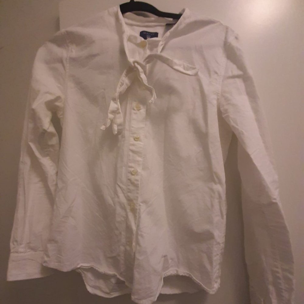 White Tie-Neck Shirt